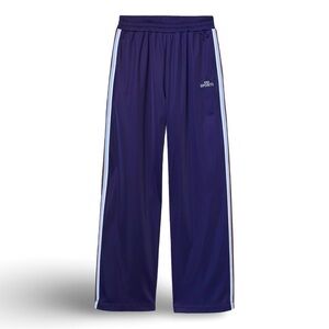 DES SPORT Track Pants Joggers Wide Legs Navy Brown Blue Fleece EUC Size M Fall